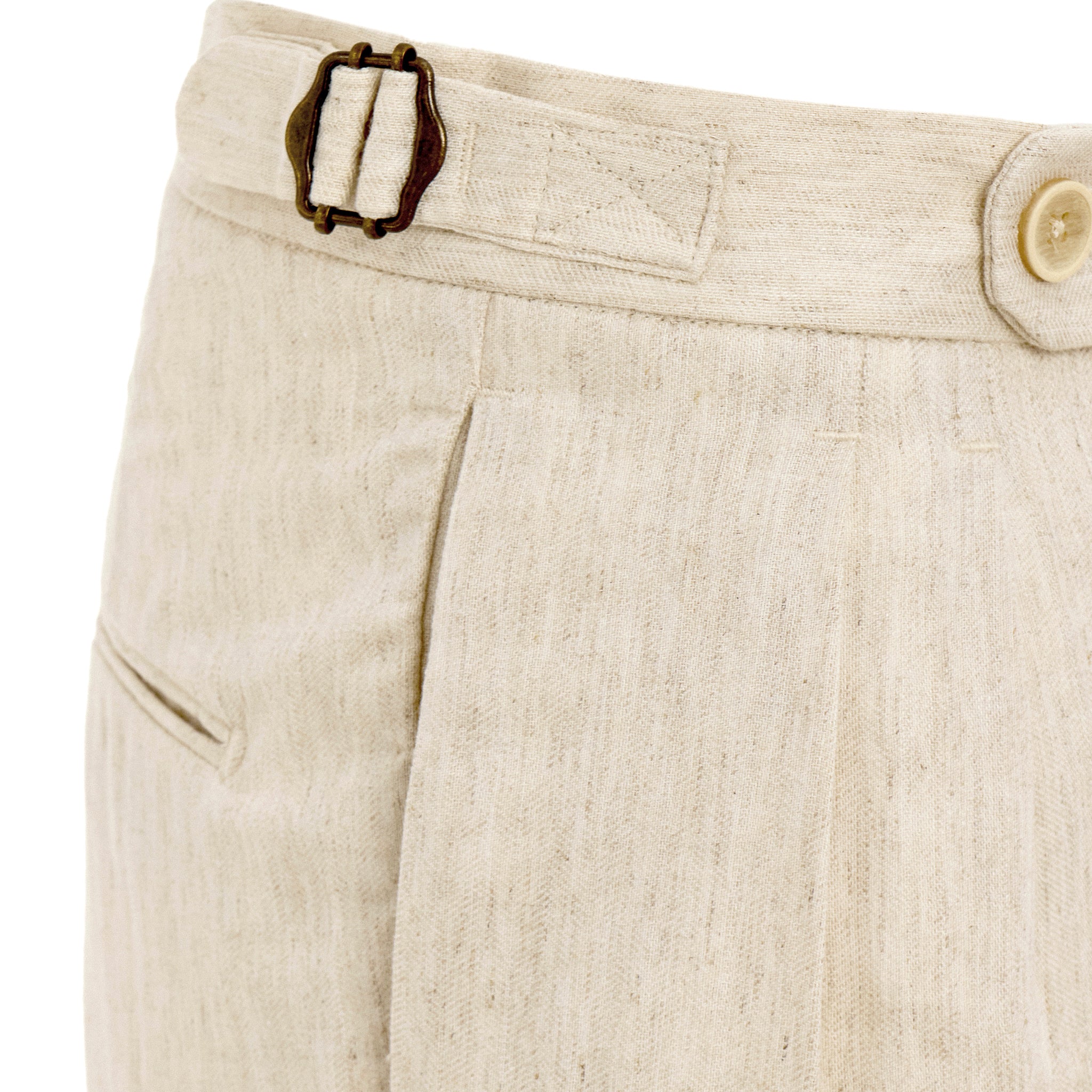 Leinen Hose mit Seitenschnalle (beige)