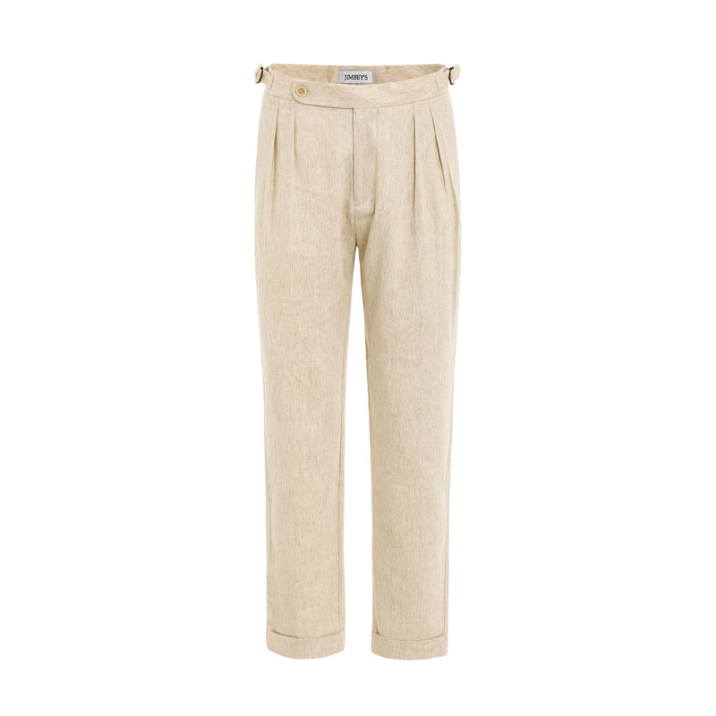 Leinen Hose mit Seitenschnalle (beige)