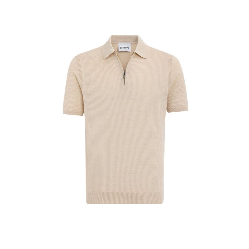Poloshirt mit Reißverschluss beige